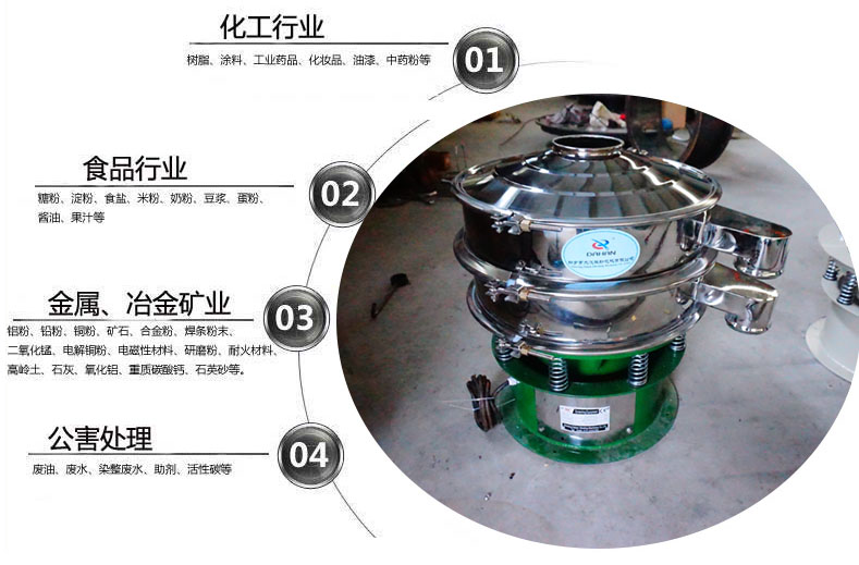 面粉振動篩粉機適用于化工，食品，金屬、冶金，公害處理等行業(yè)