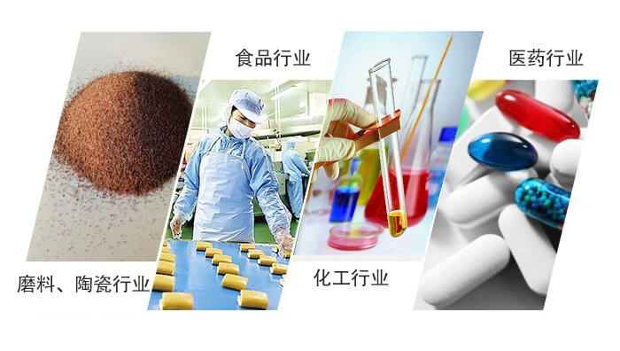 圓形旋振篩適用行業(yè)：磨料，陶瓷行業(yè)，食品行業(yè)，化工行業(yè)，醫(yī)藥行業(yè)。